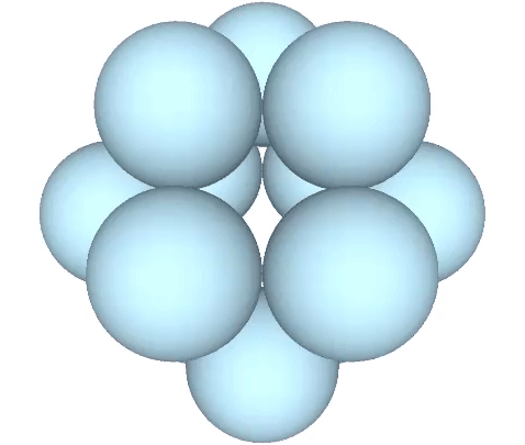 Sphere model of the jitterbug with top and bottom triangles fixed and viewed approximately perpendicular to the equator.
