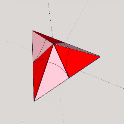 One one-eighth octahedron separating into 6 A and 6 B quanta modules.
