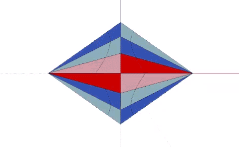 The Coupler bisected to reveal one of two faces of two constructions of the rhombic dodecahedron.