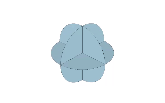 Six great circle disks folded in half, and again into quarter spheres combine to recapitulate the three great circles that define the spherical octahedron.