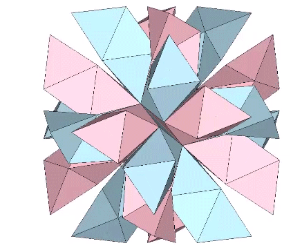 Twelve tetrahelices, six clockwise and six counter-clockwise, emerging from a single tetrahedron.