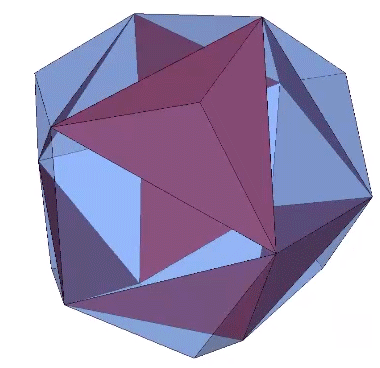Transparent pyritohedron with lines drawn from the peak of its pentagonal face to form a triangle with its base, disclosing a Jessen orthogonal icosahedron.
