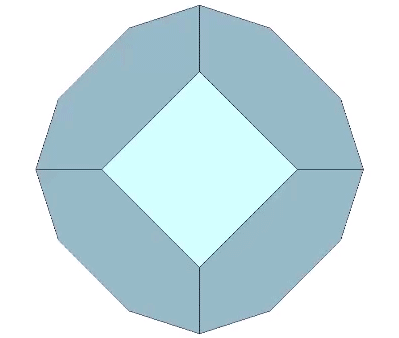 The Kelvin, with eight hexagonal faces and 6 square faces, all of equal edge length.