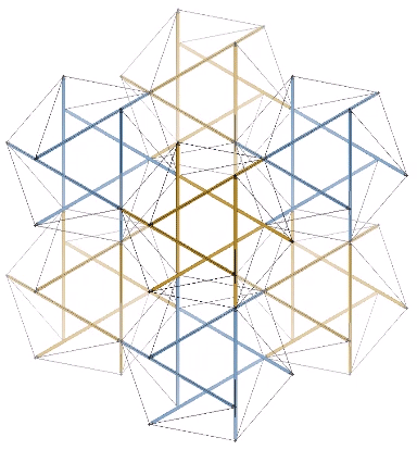 Jitterbug modeled as eight six-strut tensegrities which are transformed between positive and negative tetrahedra to alternately define the VE and the octahedron.