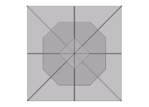 Transparent Kelvin at the center of a transparent tetrahedron with the seven axes of symmetry. 