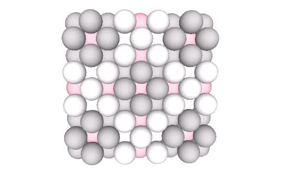 The isotropic vector matrix divided into four each of two clusters, one with 12 spheres surrounding a central sphere, and the other with 14 spheres surrounding a space.