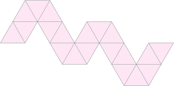 Illustration of the strip, divided into 20 equilateral triangles, from which the regular icosahedron may be constructed.