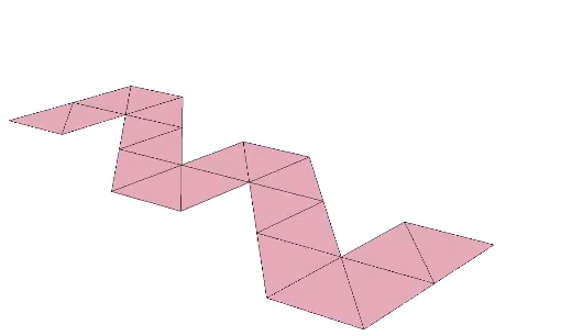 Animation of a regular icosahedron constructed by the sequential folding of a single paper strip.