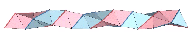 30-unit tetrahelix folded as double helix (pink and light blue) each of which complete about 5 cycles.