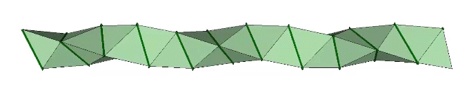 30-unit tetrahelix folded as a single helix (light green) which completes about 10 cycles.