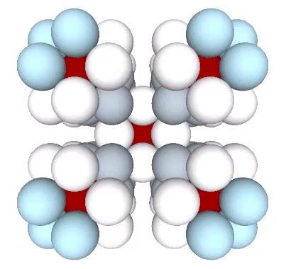 Twelve-sphere shells enclosing each of eight nuclei distributed around the central nucleus.