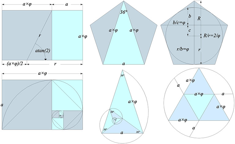 Examples of the golden ratio in plane geometry.