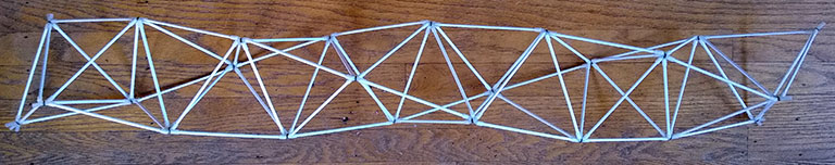 Photograph of a tetrahelix constructed of 6" plastic "cake pop" struts.