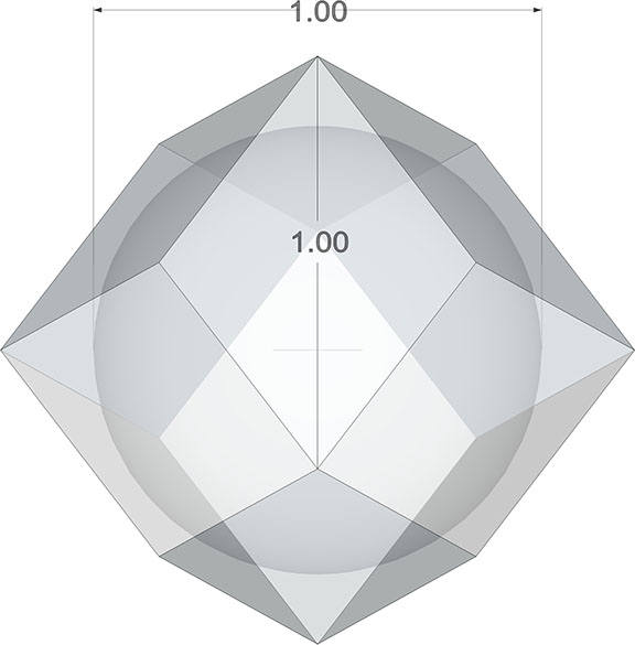 Transparency showing the rhombic dodecahedron domain of the unit-diameter sphere.
