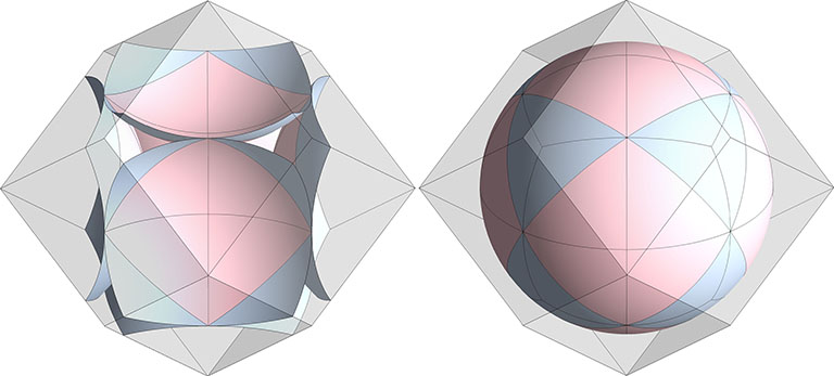 Two planar rhombic dodecahedra, one defining the domain of a concave VE space and the other the convex VE domain of sphere in the context of the isotropic vector matrix.