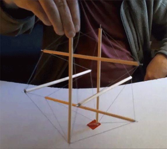 The six-strut tensegrity sphere.