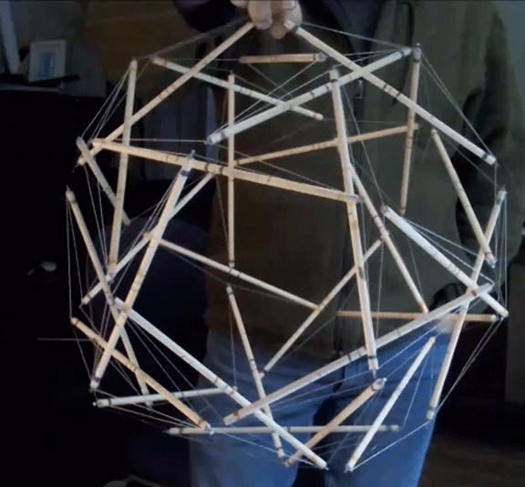 The thirty-strut tensegrity sphere.