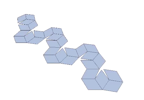 Rhombic triacontahedron constructed with 29 sequential folds from a single paper strip.