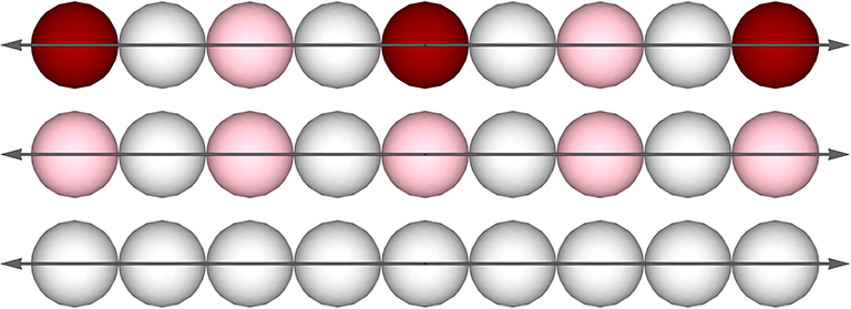 The primary and secondary axes of the set of 6 great circles of the vector equilibrium (VE) modeled as color-coded spheres and interstitial space.