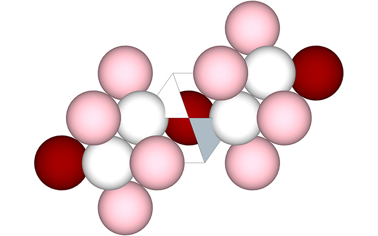 Radially close-packed spheres configured as two star octahedra, or cubes, straddling nuclear vector equilibrium on the primary axis of the 4 great circles. 