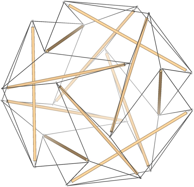 The 12-strut tensegrity sphere.