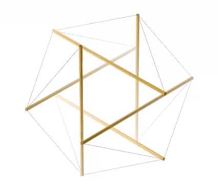 6-strut tensegrity oscillating between the positive and negative tetrahedron.